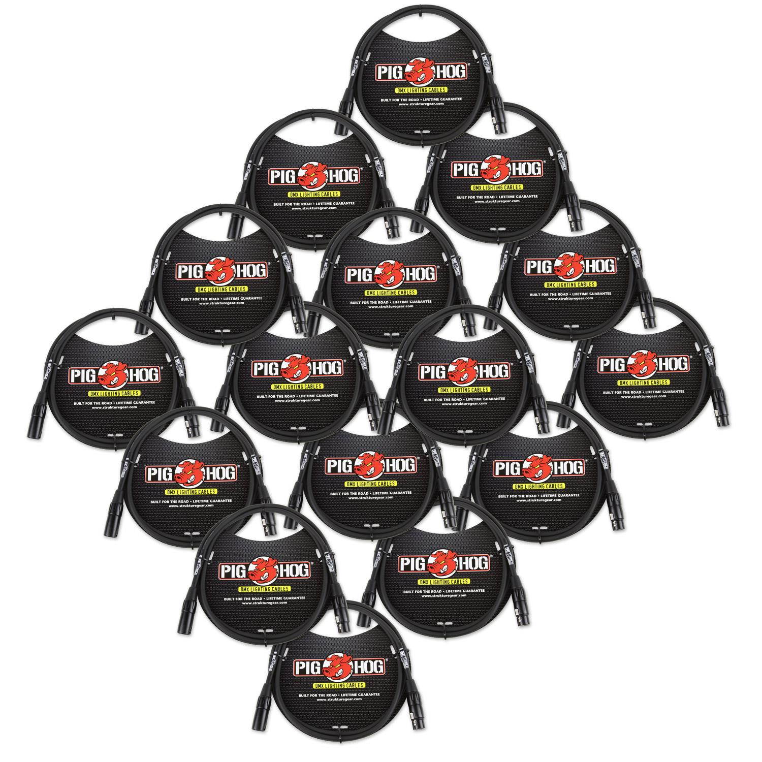 Pig Hog 3-Pin 5 ft DMX Cables Shielded Stage Lighting Data Cable - 16-pack