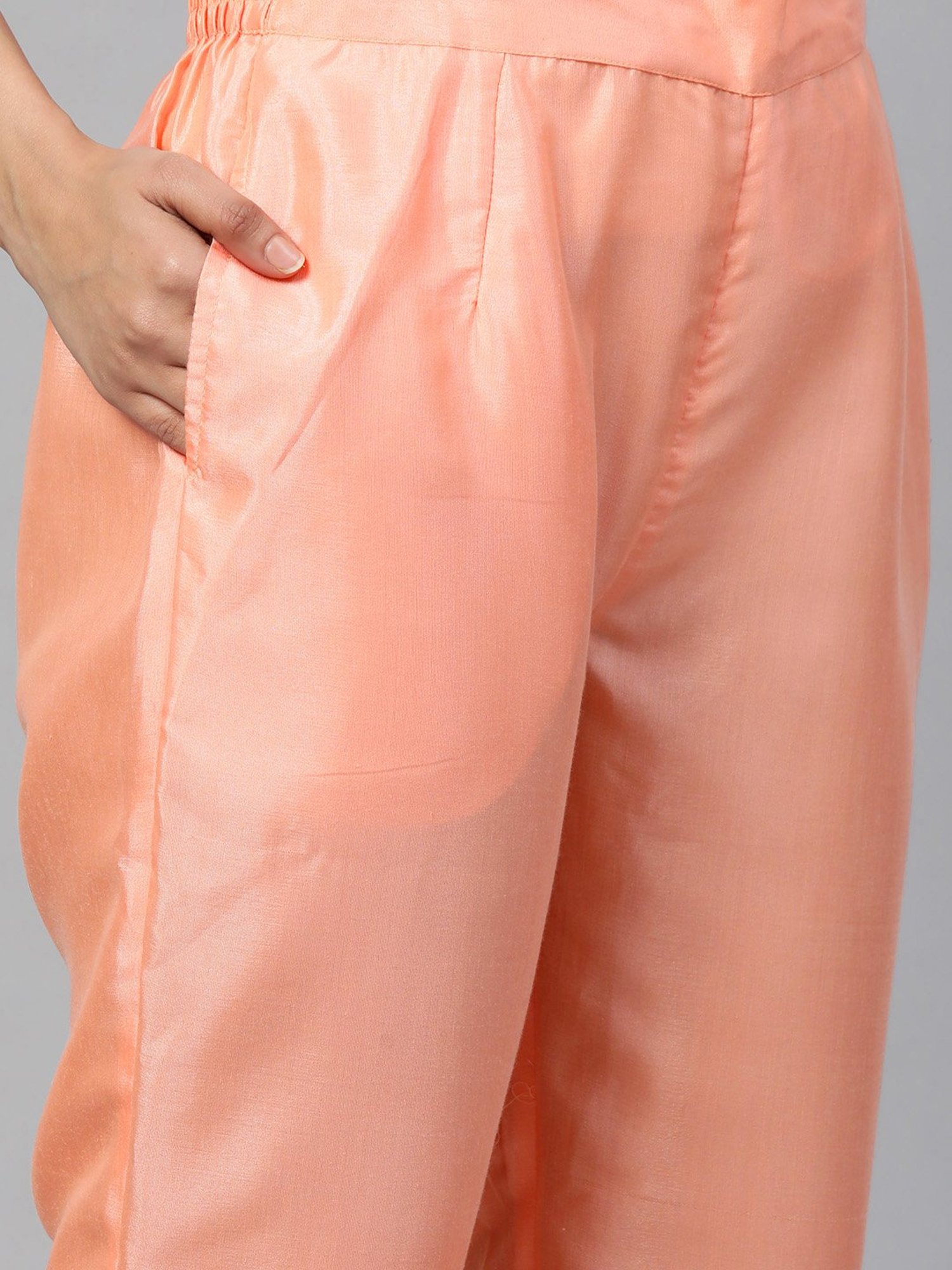 Juniper Orange Ethnic Motif Printed Georgette Kurta Pants & Dupatta Set With Tassels & Lace