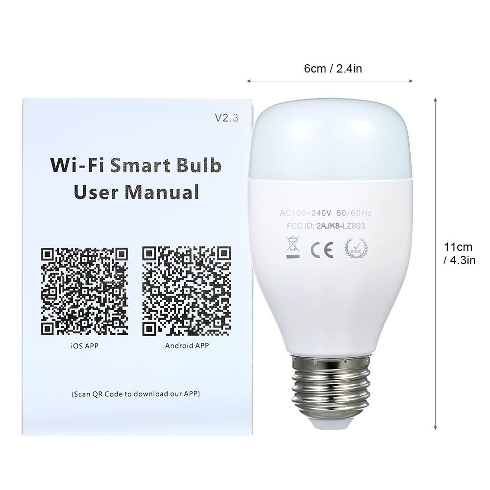 E27 Smart Wi-Fi LED Light Bulb Tunable  White & RGB Color Changing Music Lamp Voice Control APP Control Timing Function No Hub Required, Works with Alexa and Google Assistant