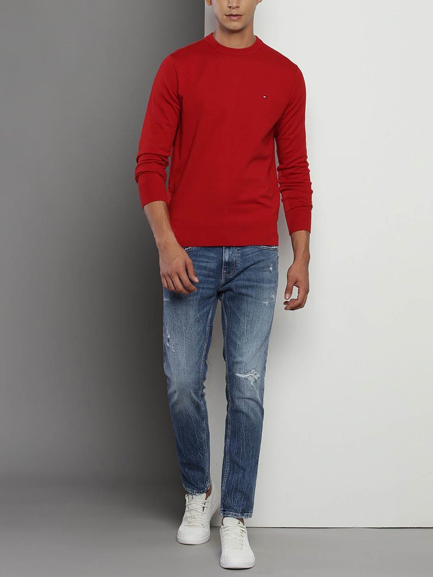 Tommy Hilfiger Red Cotton Regular Fit Sweater