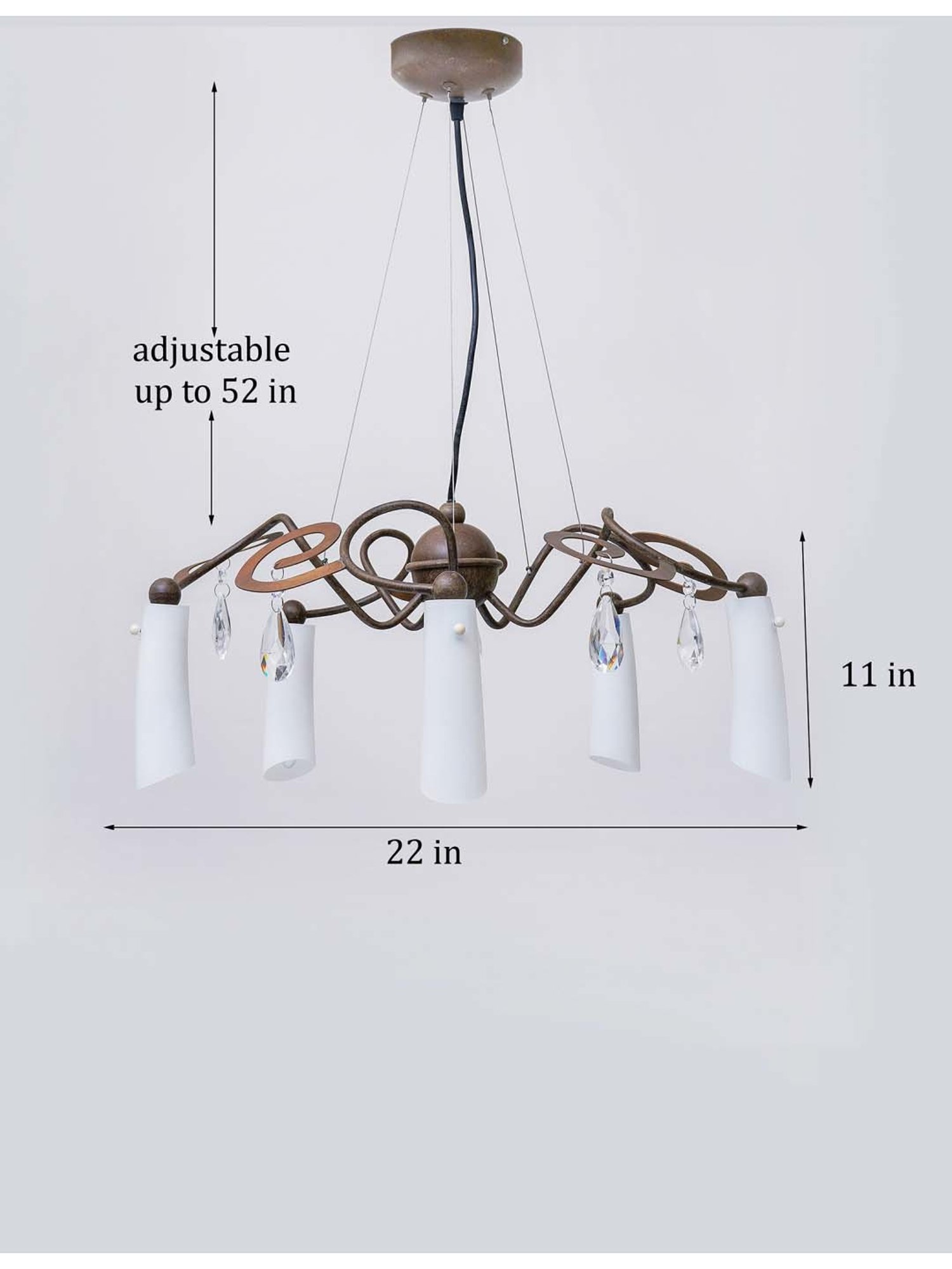 Kapoor E Illuminations 'Nolan' White & Brown Metal 5-In-1 Chandelier