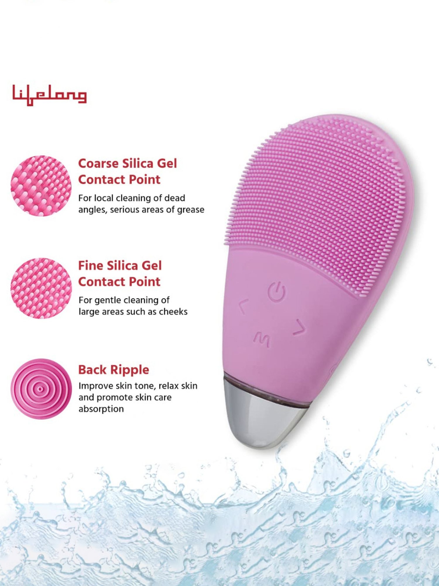 Lifelong LLM342 Facial Cleansing Massager Brush, Rechargeable Electric Handheld Face Massager (Pink)