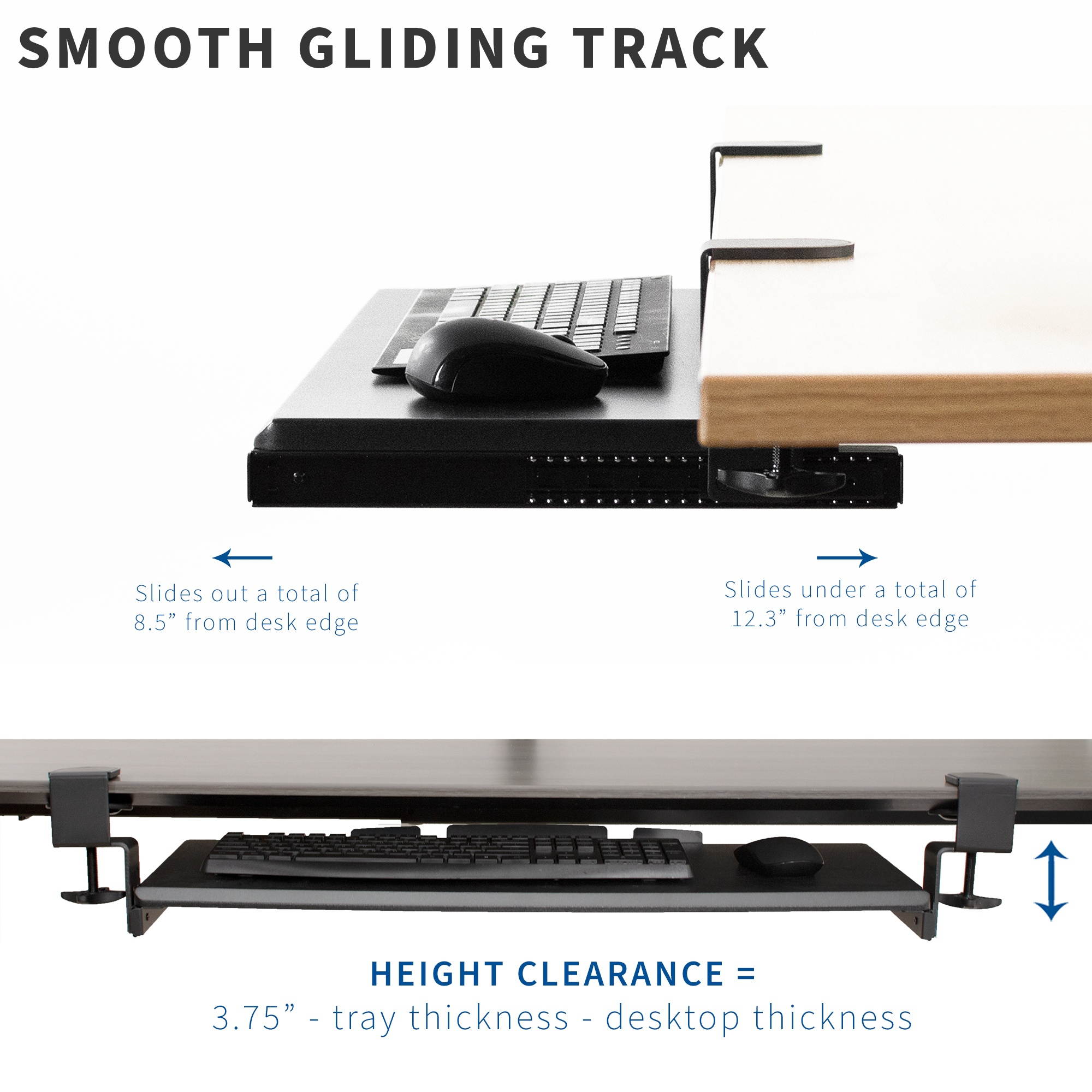 VIVO Under Desk Clamp and 12 inch Rail Set for DIY Custom Wooden Keyboard Trays (Tray Not Included) (MOUNT-RAIL02)