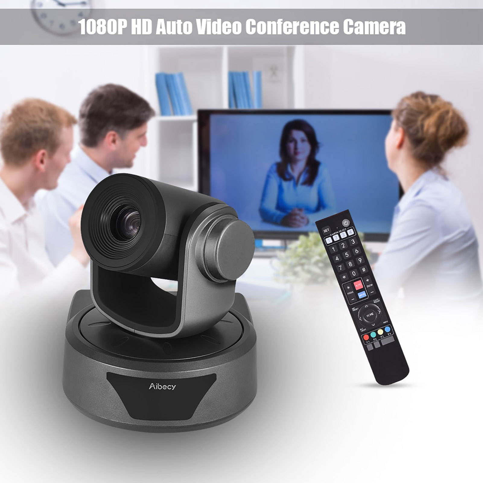 Aibecy Video Conference Camera Webcam 10X Optional Zoom Full HD 1080P Cam 52 Degree Wide Viewing Auto Focus with USB3.0 HD CVBS Interface Remote Control for Business Meetings Rooms Recording Training