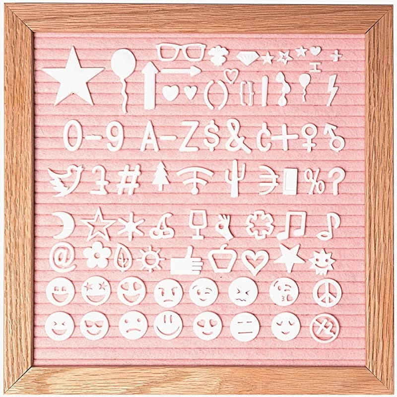 Felt Letter Board Set with 10 x 10 inch Oak Frame 374 Precut Letters and Emojis Cursive Words Wall Hook Perfect Message Sign for Girl Baby Shower Decorations