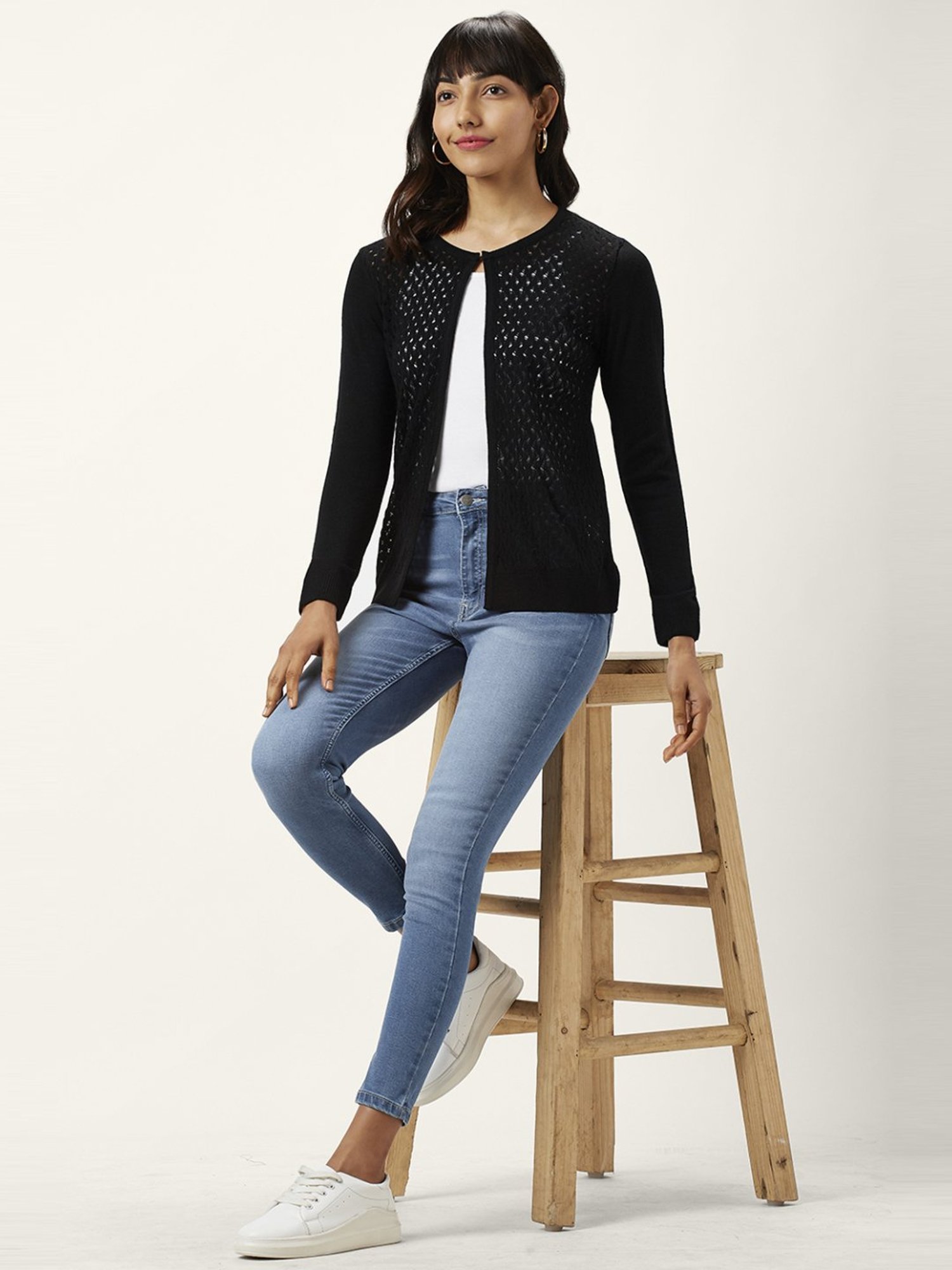 Honey by Pantaloons Black Self Pattern Shrugs