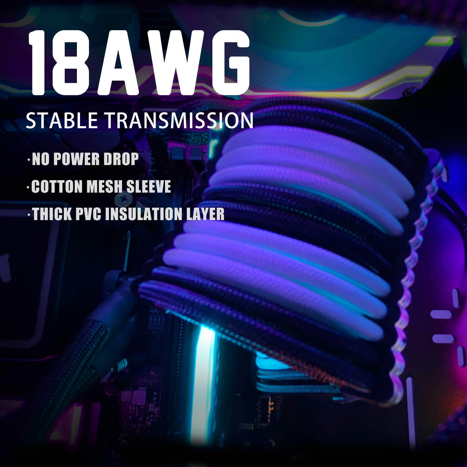 Asiahorse PSU PCIe 6 Pin to PCIe 8 Pin Power Adapter  Extension Cable Sleeved PC Power Supply Braided  Cable triple Pack(300MM - Black & White)