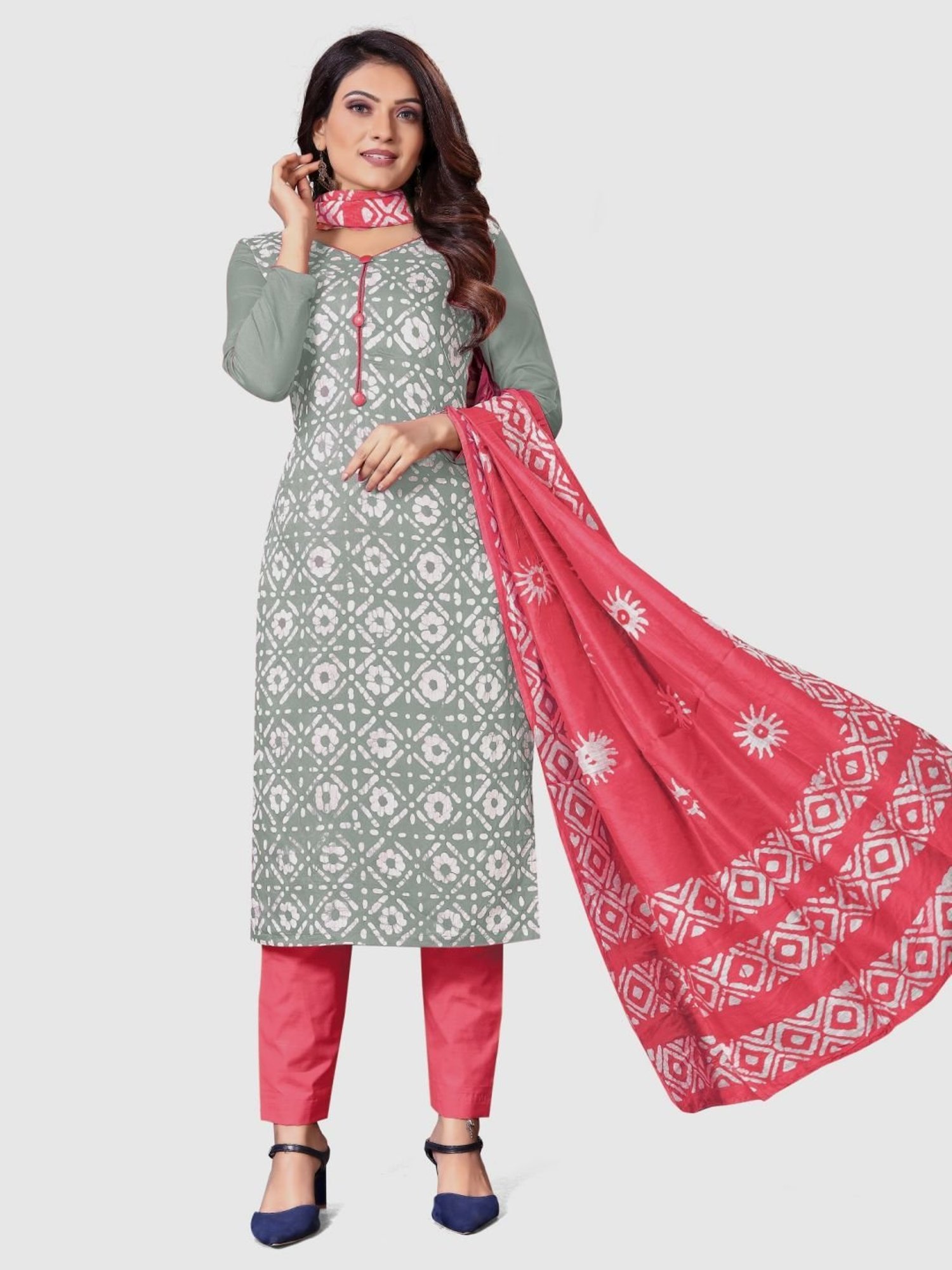 APNISHA Grey Printed Unstitched Dress Material