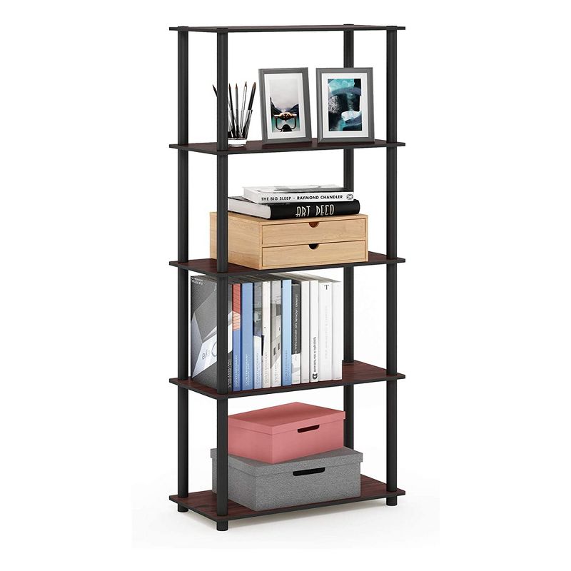 Furinno Turn-N-Tube 5 Tier Wooden Multipurpose Rack Shelf Closet Organizer for Home Living Rooms and Bedrooms, Dark Cherry/Black