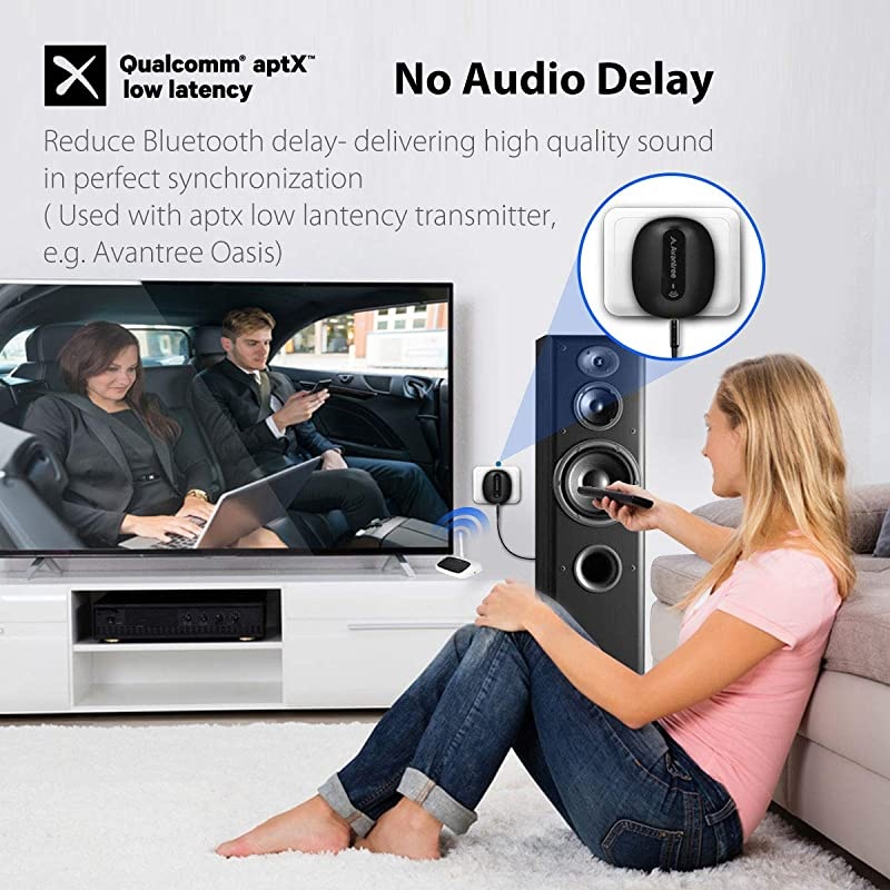 Roxa Plus aptX Low Latency Bluetooth Receiver for Home Stereo System Speakers Compatible wtih AV Receiver 35mm AUX RCA Wireless Audio Music Adapter