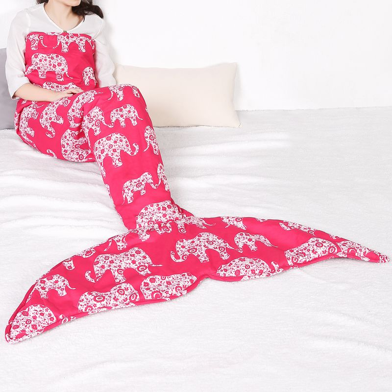 30"x75" Pink Elephant Parade Mermaid Shape Sherpa Throw - Lush Décor