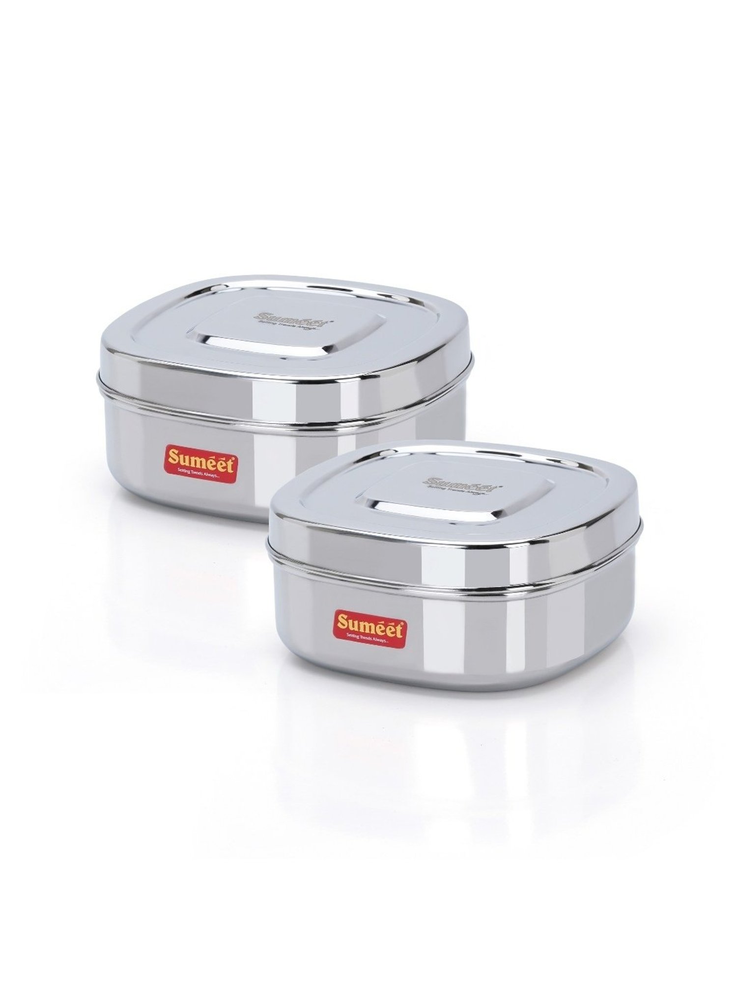 Sumeet S.S. Square Storage containers box/Dabba for Kitchen, Set of 2Pcs, 1000ml, 14cm Dia, Silver