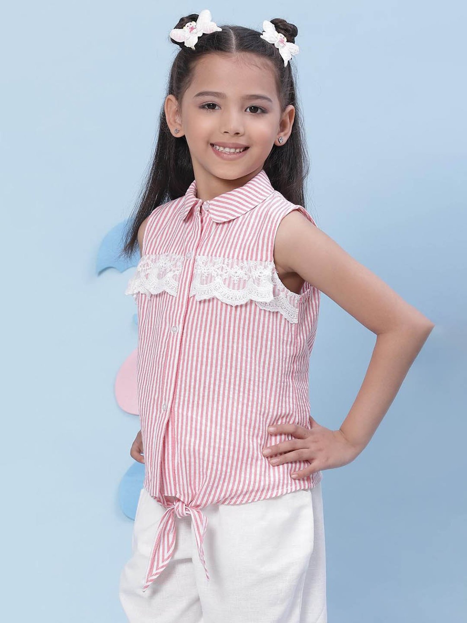 BIBA Girls Pink Striped Top