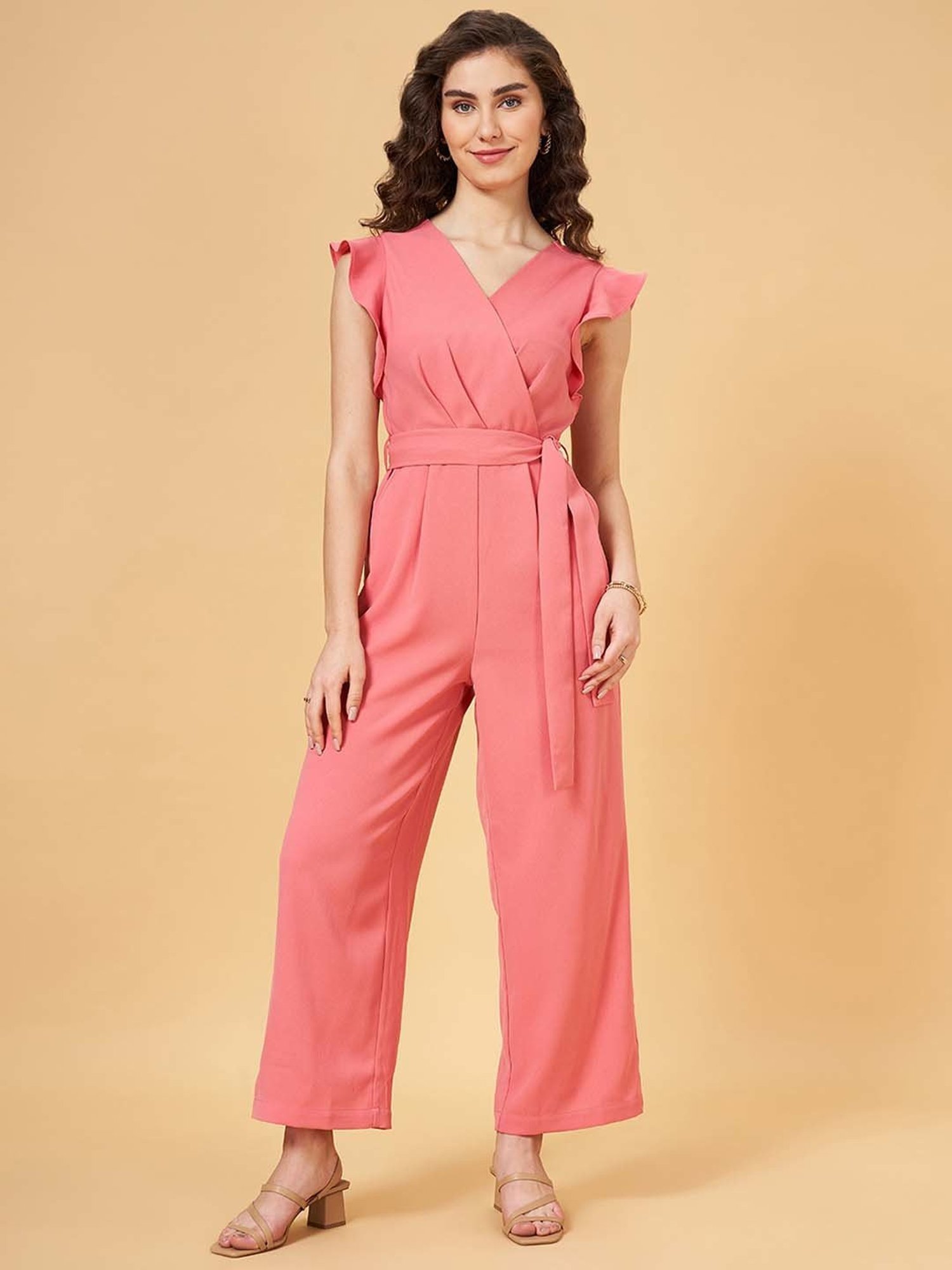 Honey by Pantaloons Peach Sleeveless Jumpsuit