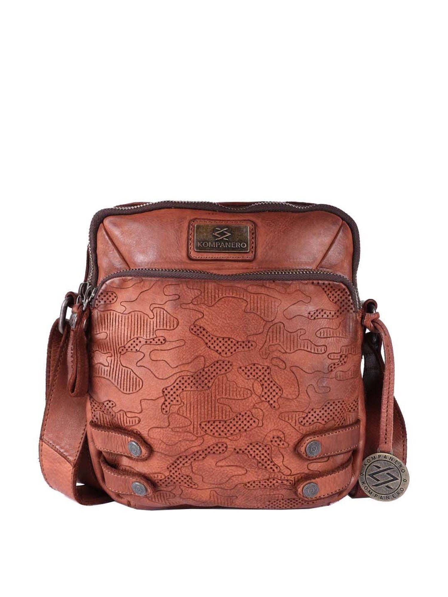 HiLEDER Brown Textured Small Leather 12 inch Cross Body Bag