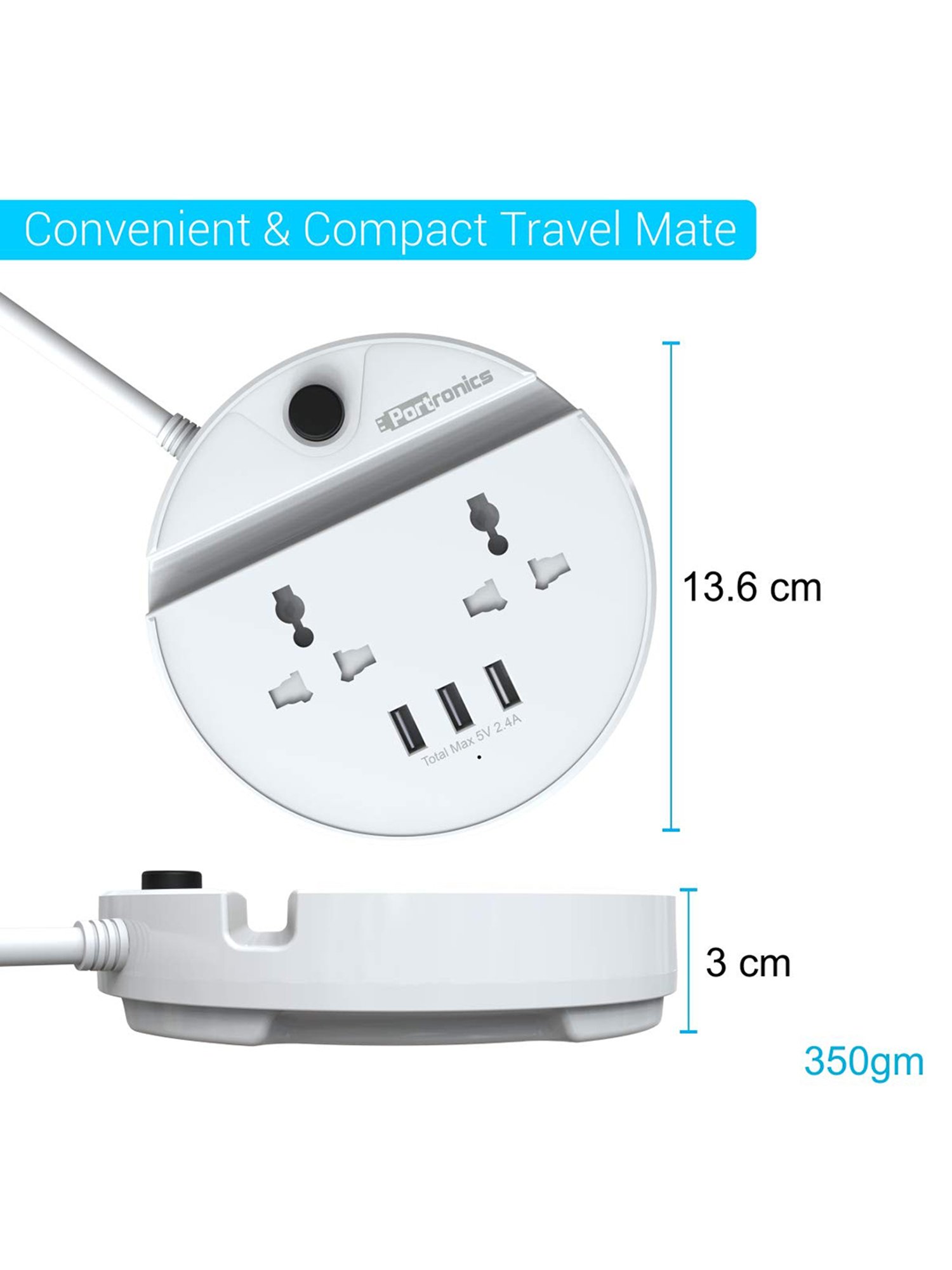 Portronics Power Bun POR 739 5 Sockets Surge Protector (White)