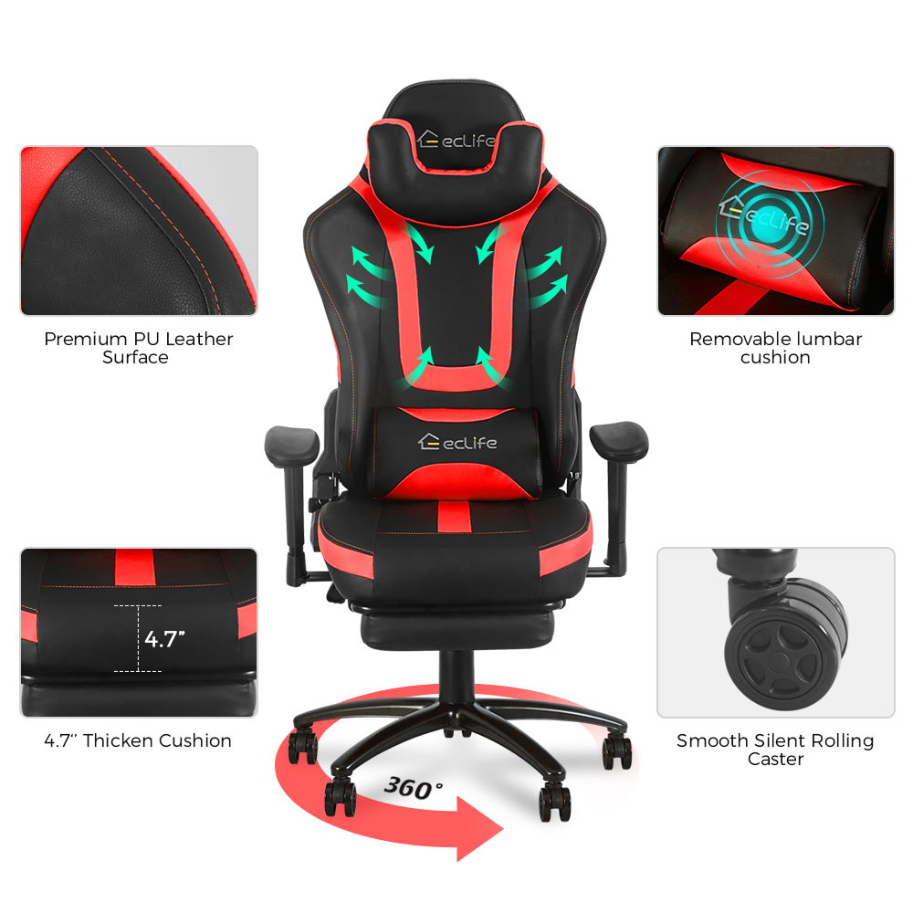 Ergonomic Racing Gaming Chair LUCKWIND Racing Chair
Massage Gaming Chair Office Chair Height Adjustment Recliner Swivel Rocker With Adjustable Headrest Retractable Footrest And Massage Lumbar Pad