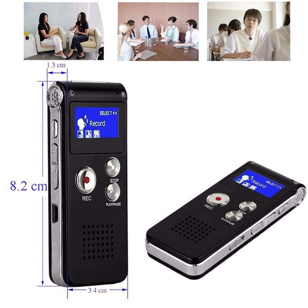 Digital Voice Recorder 8GB Sound Audio Recorder Dictaphone with USB, MP3 player, DoubleMicrophone, Portable & Rechargeable Digital Voice Activated Recorder for Lectures Meetings