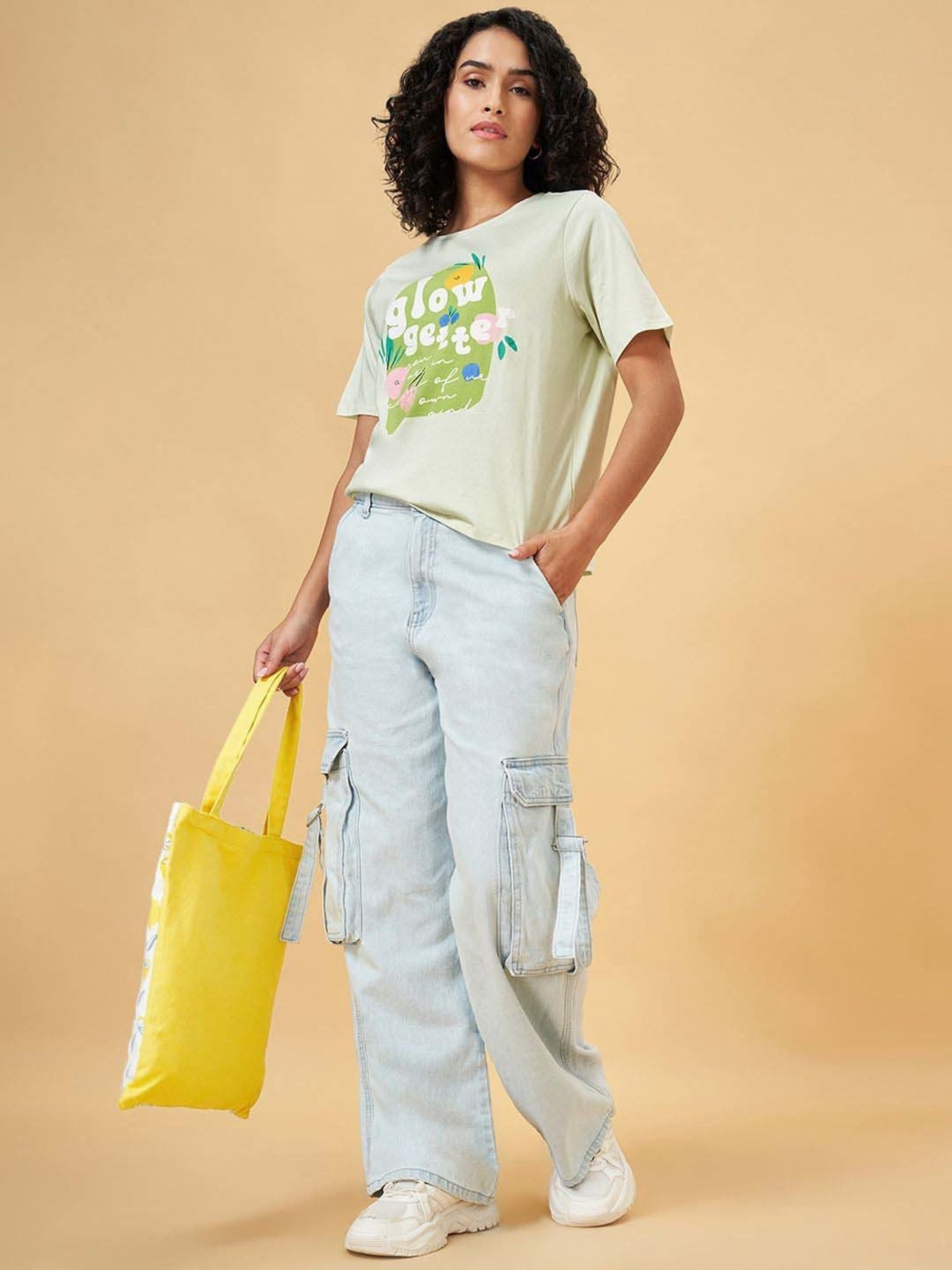 People by Pantaloons Green Cotton Printed T-Shirt