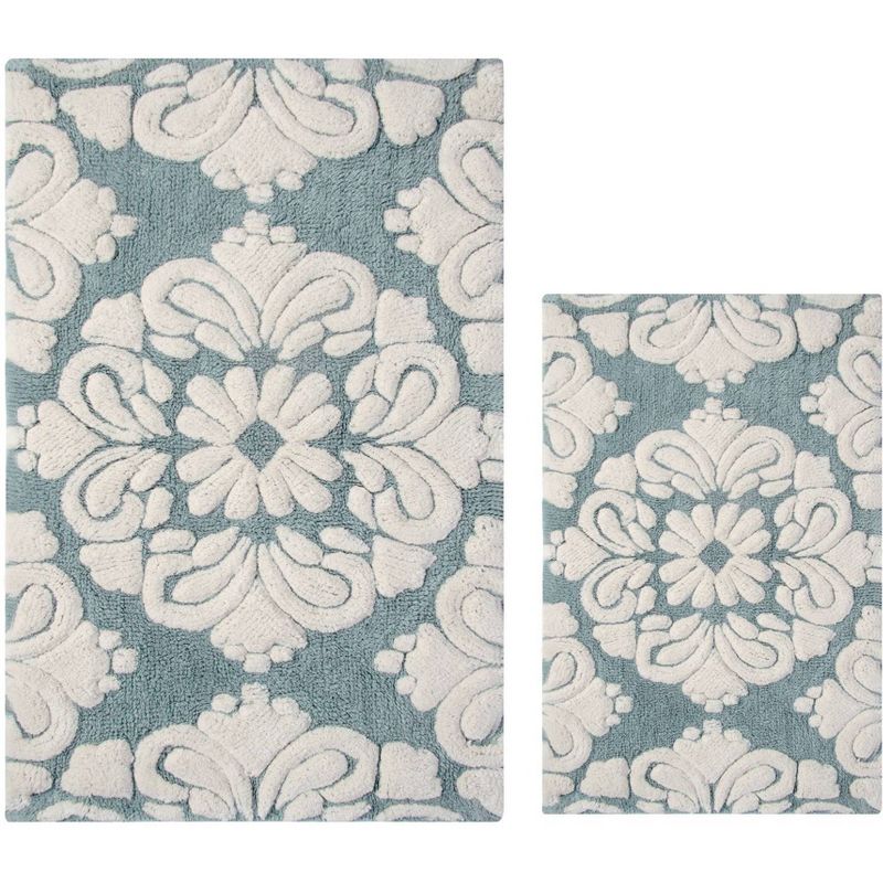 2pc Medallion Collection 100% Cotton Bath Rug Set Blue/Natural - Better Trends