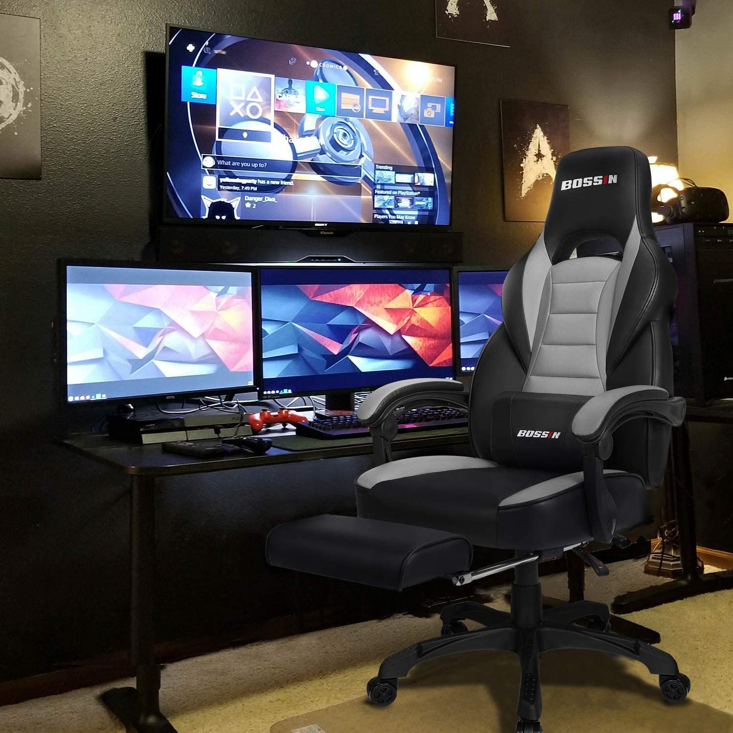 Gaming Chair, Racing Style Computer Desk Chair Padded Armrests Ergonomic Lumbar Support Adjustable Height