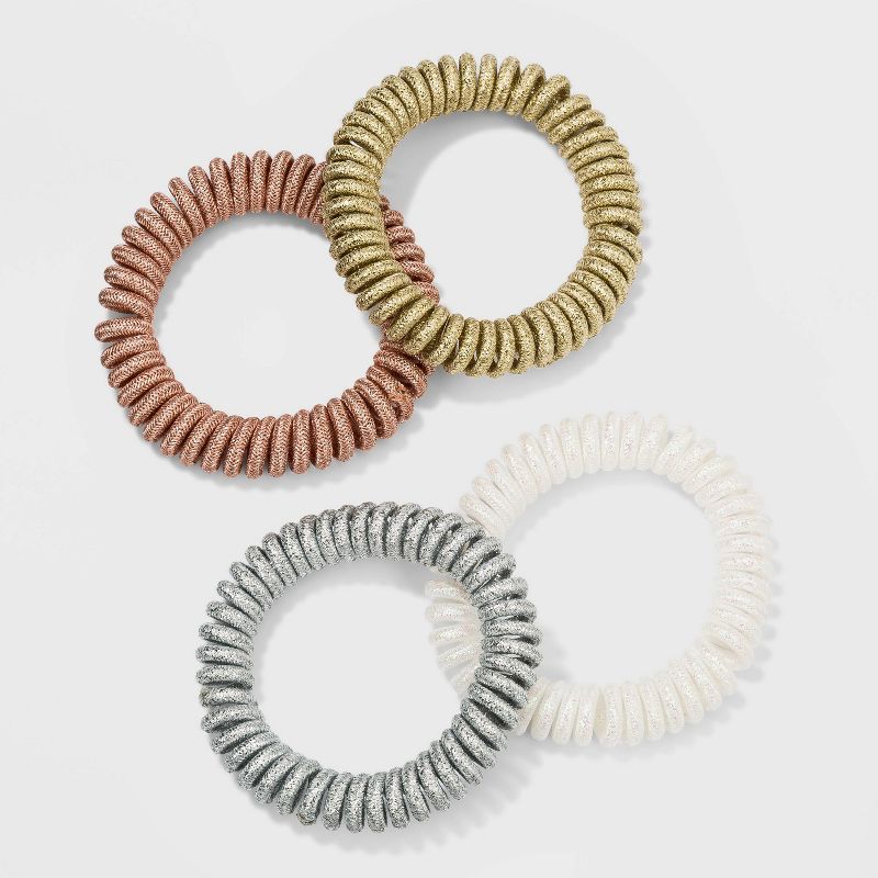 Metallic Thread Wrapped Phone Cord Ponies Hair Elastic Set 4pc - Wild Fable™