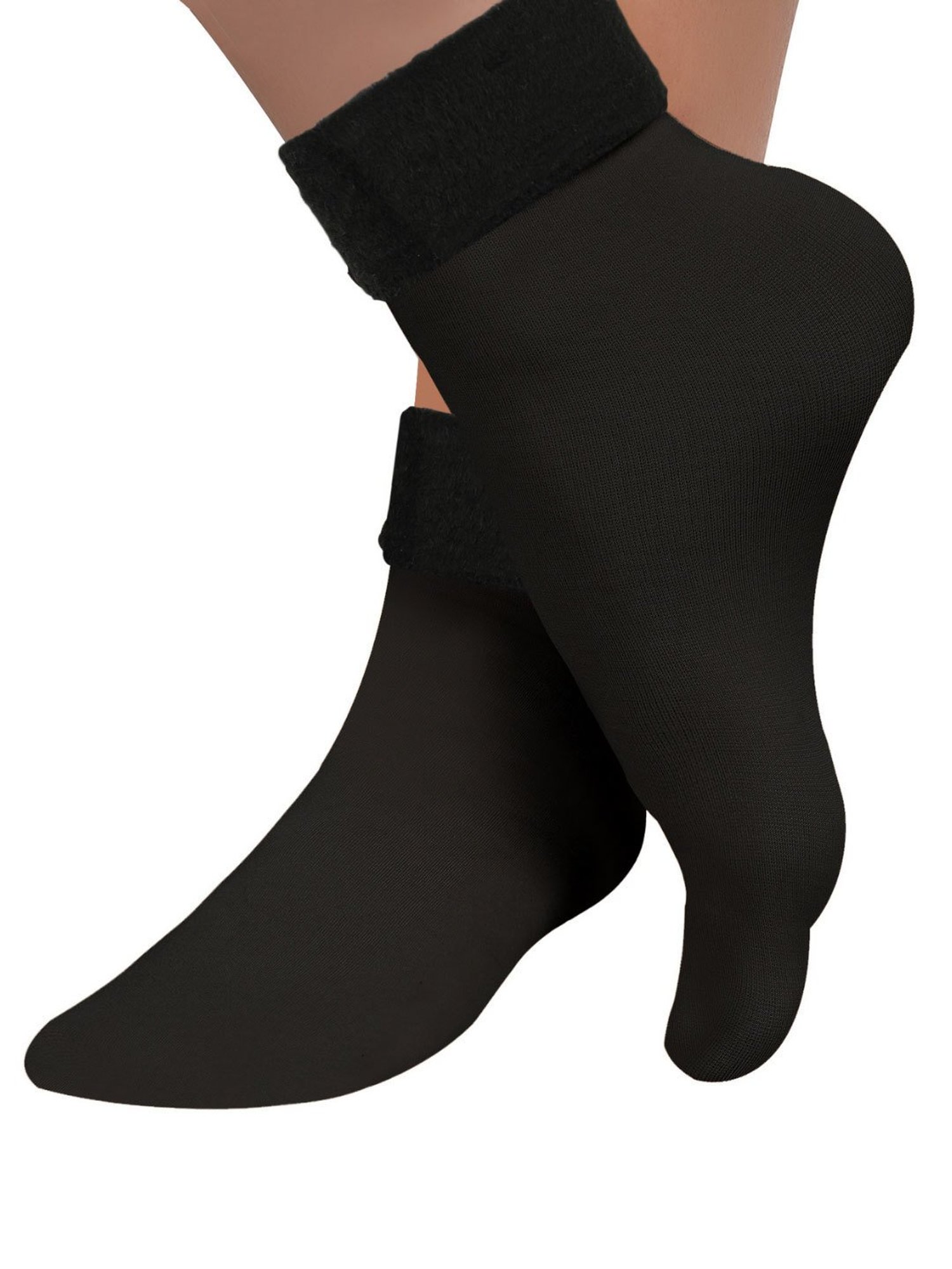 NEXT2SKIN Black & Beige Nylon Fur Winter Socks (Pack Of 3)