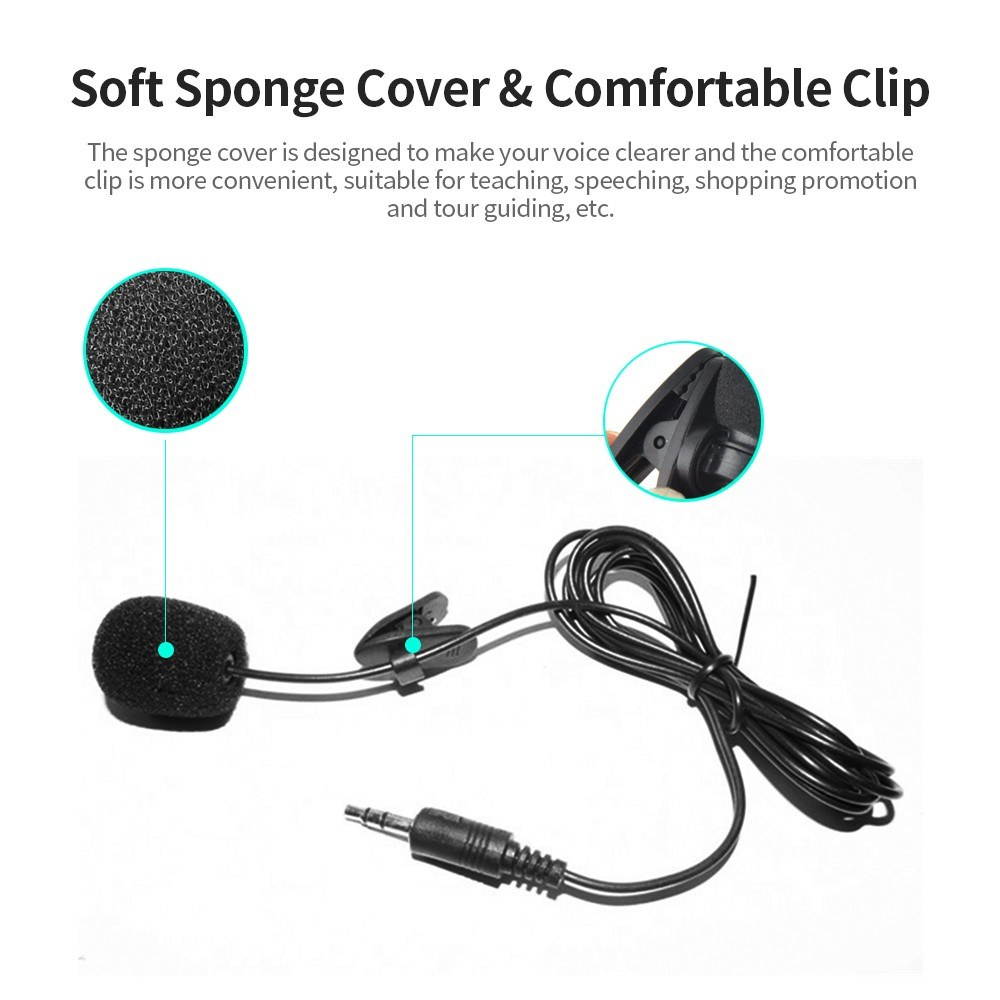 External Clip-on Lapel Microphone 3.5mm Jack Highly Sensitive Phone MIC Handsfree Wired Condenser Mic for Teaching Speeching Black