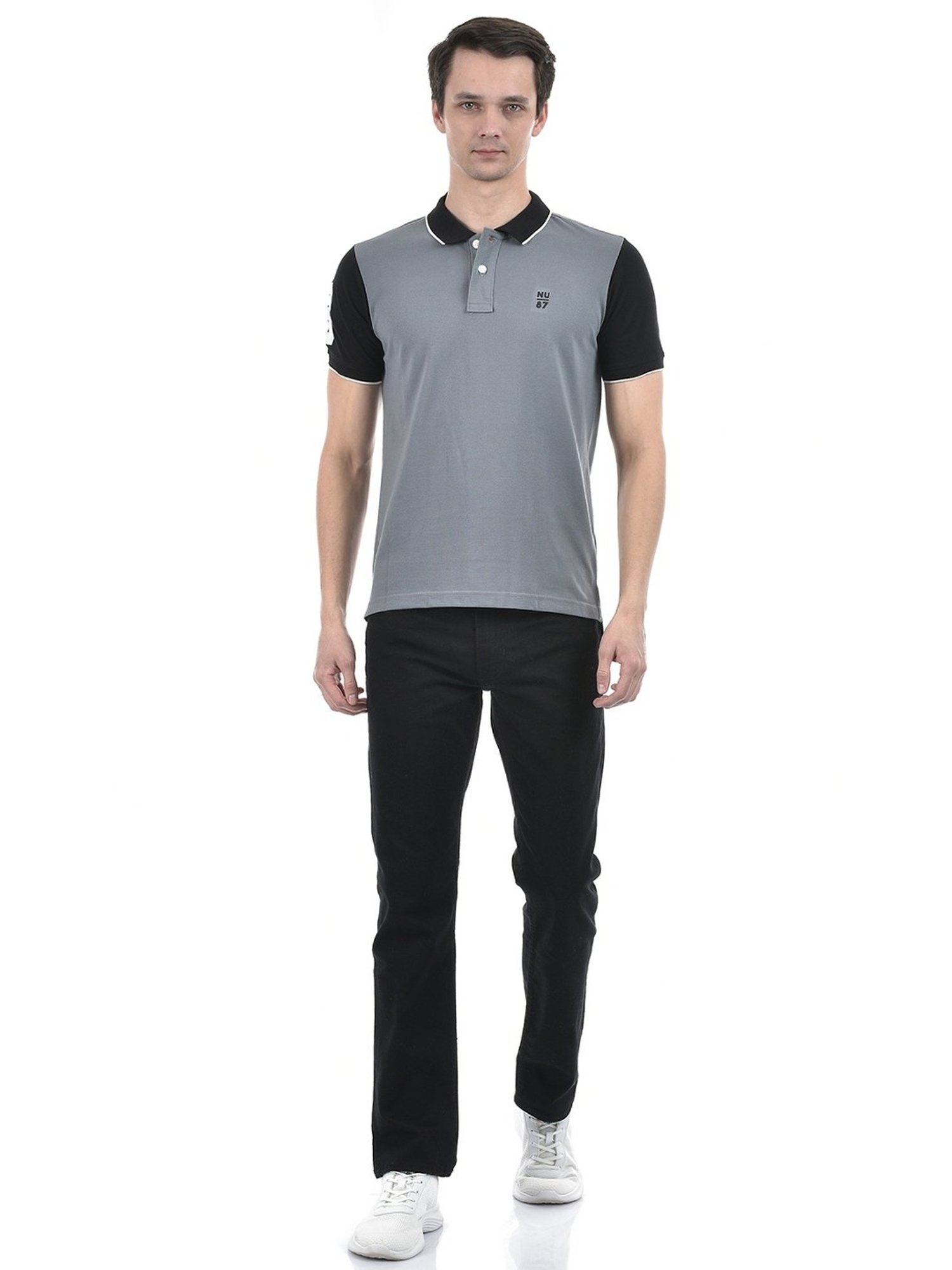 Numero Uno Grey Cotton Slim Fit Polo T-Shirt