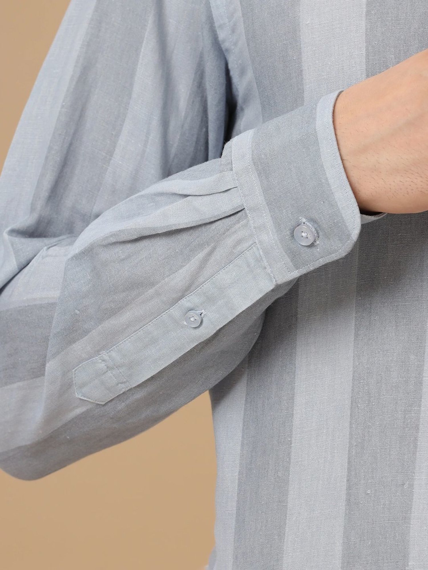 Linen Club Grey Contemporary Fit Striped Shirt