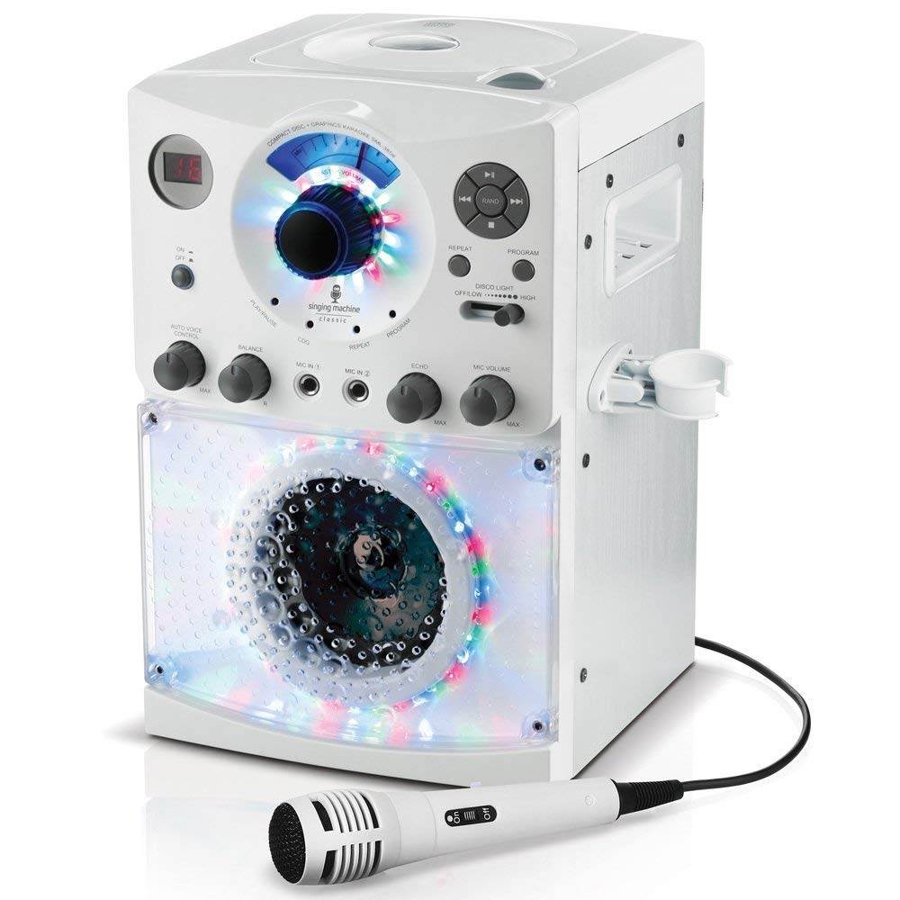 Singing Machine Top Loading CD-G Karaoke System w/ Sound & Disco Lights, White