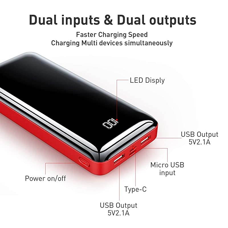 Portable Charger Power Bank 30000mAh  Huge Capacity High-Speed 4 USB Ports External Battery Pack with Full LCD Digital Display Compatible with Smart Phone, Android Phone, Tablet and More