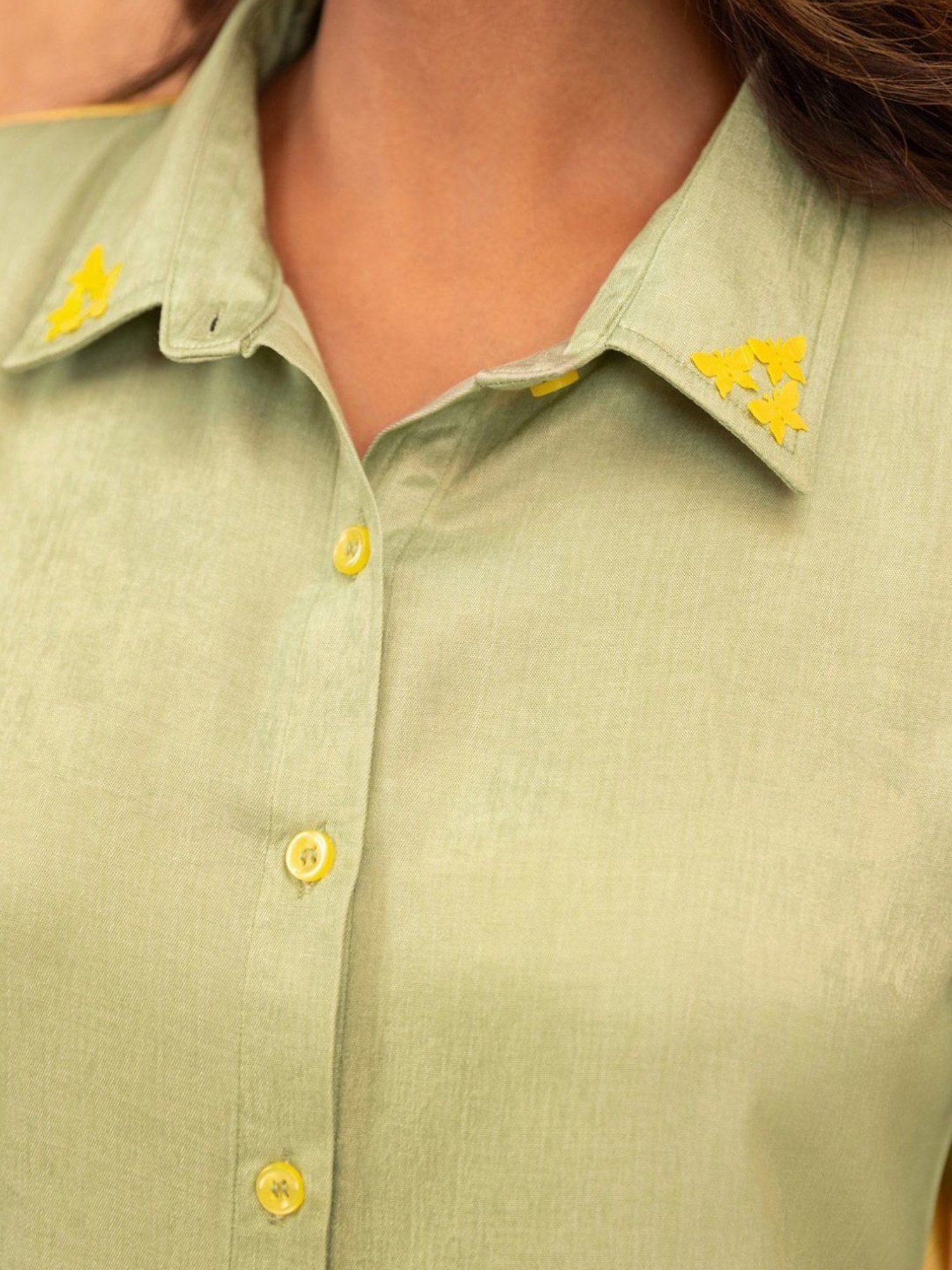 BInfinite Green Butterfly Embellished Shirt