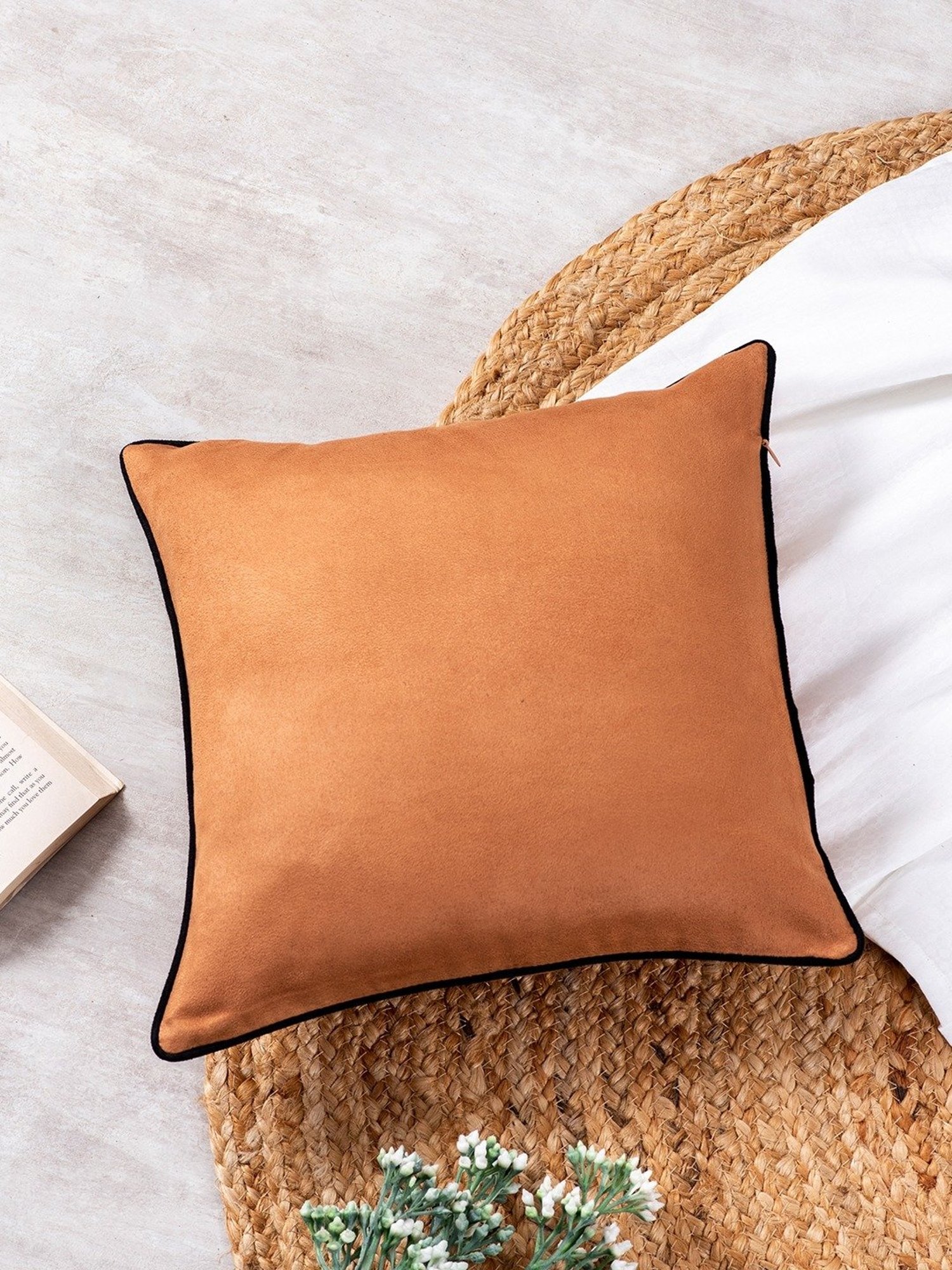 Nestroots Solid Orange Silk Cushion Covers - Set of 5