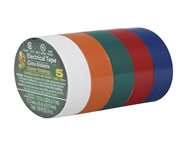 Duck Brand 299020 Colored Electrical Tape, 1/2Inch by 20 Feet, 5Pack of Rolls, MultiColor