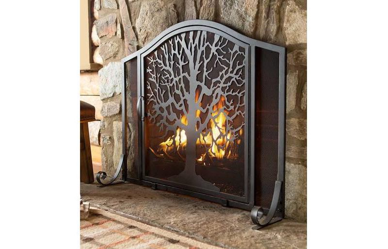 Plow & Hearth - Small Tree of Life Metal Fireplace Fire Screen with Door