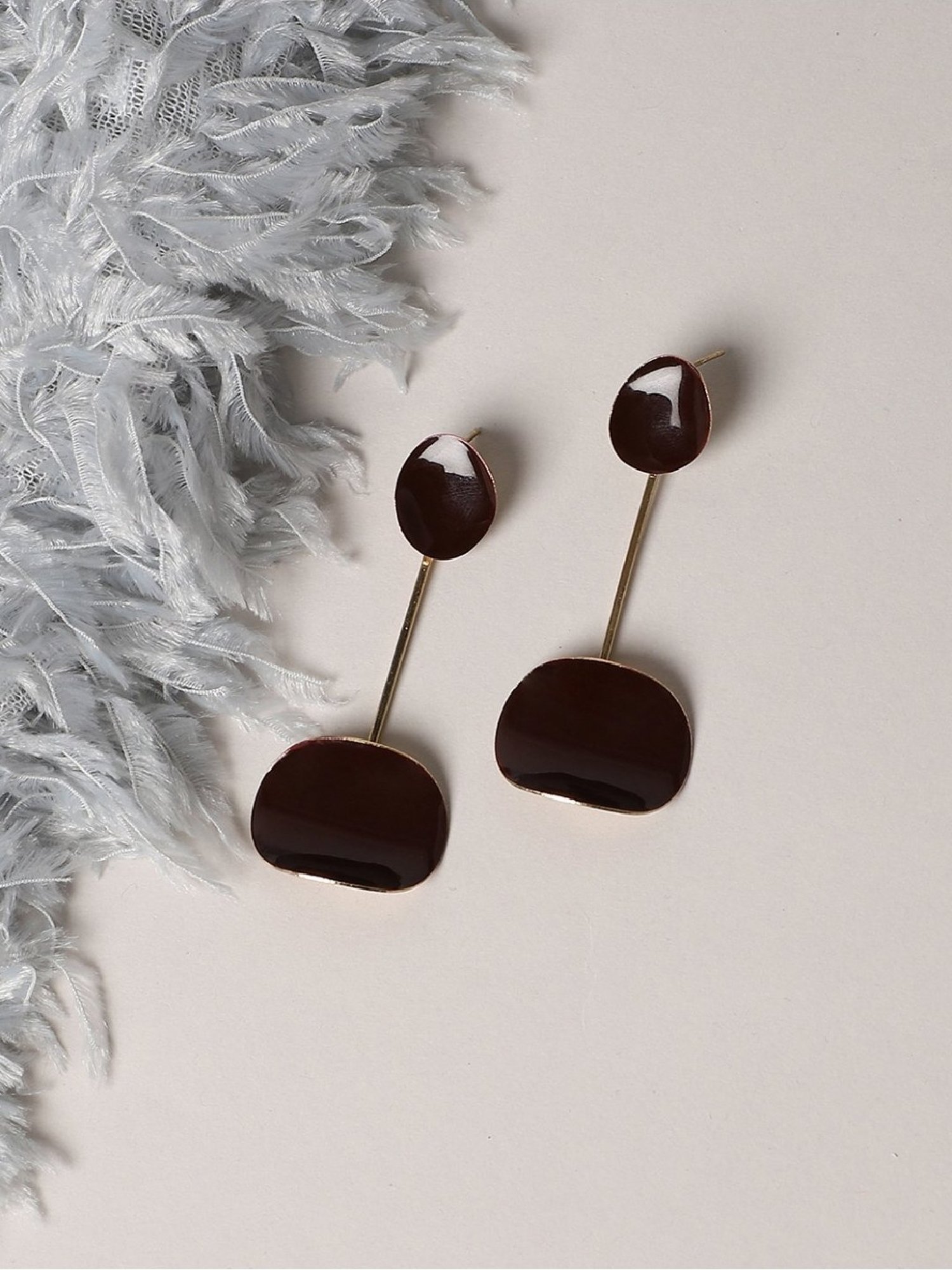 Sohi Women's Stone Charm Drop Earrings  Coffee Brown