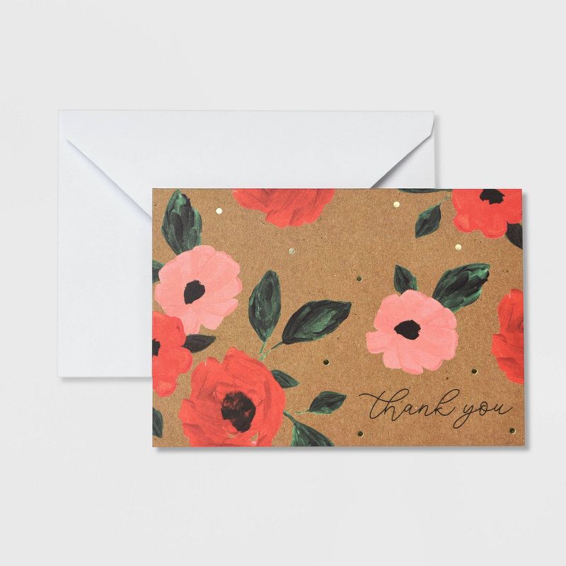 50ct Kraft Thank You Pink & Red Peony Card