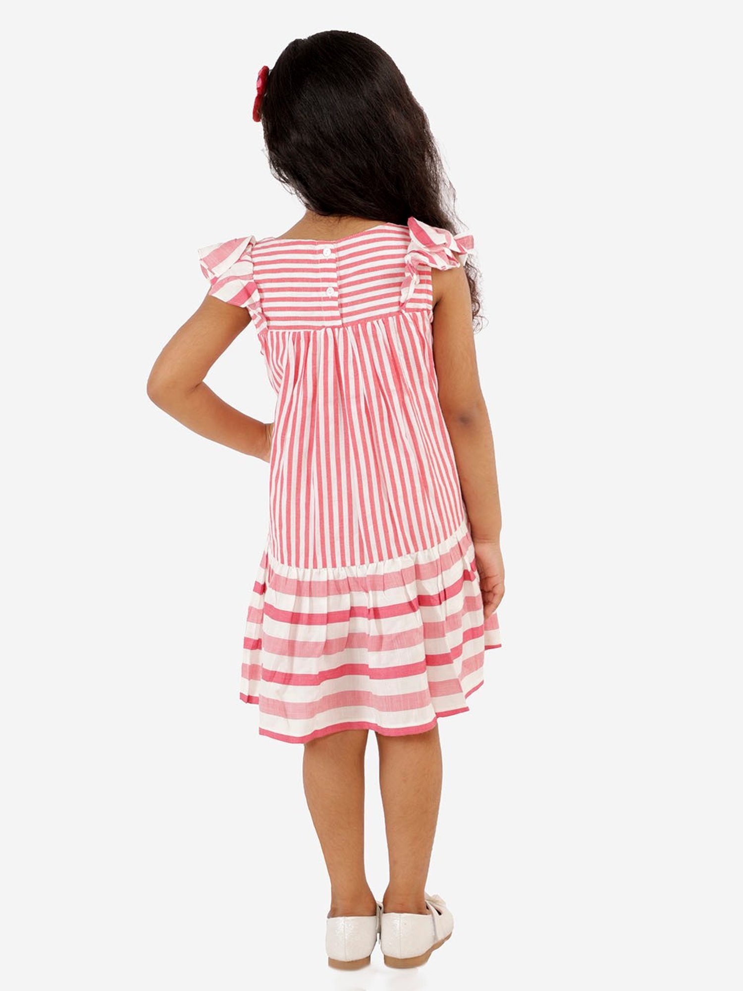 Lil Drama Kids White & Pink Striped Dress