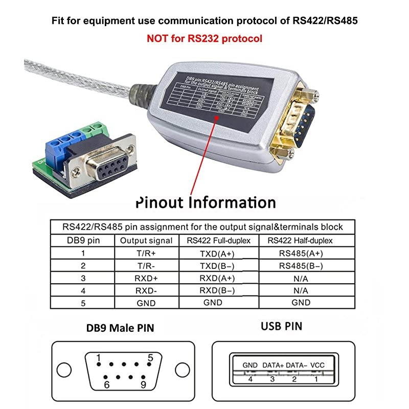 6 Feet USB to RS422 RS485 Serial Port Converter Adapter Cable with FTDI Chip Supports Windows 10 8 7 XP Mac