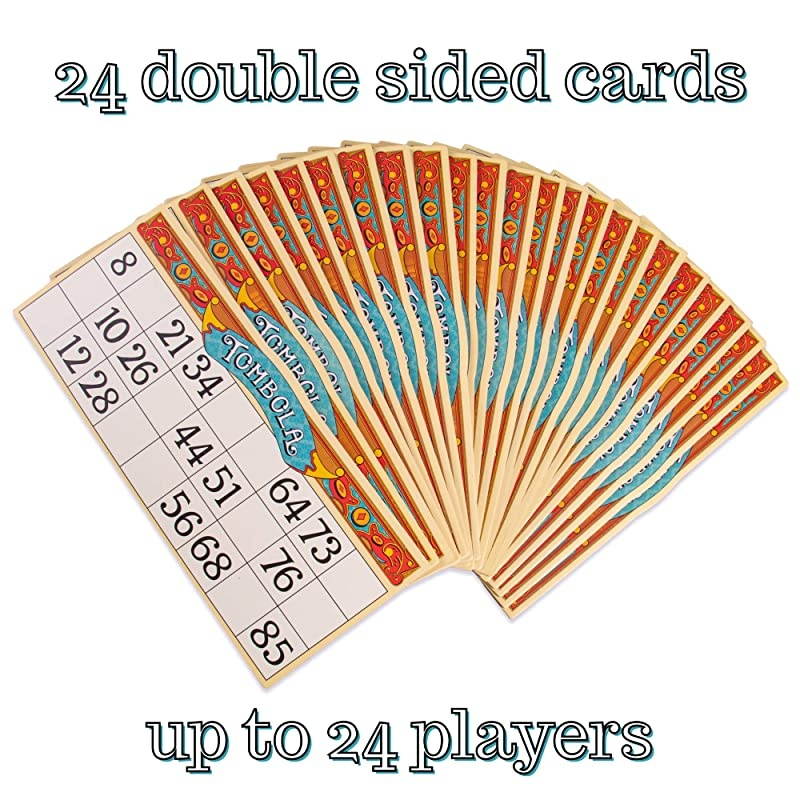 Bingo Board Game | The Italian Game of Chance for Family Friends and Large Parties Up to 24 Players | Includes Calling Board 90 Tombolini Tiles 24 DoubleSided Cards and 360 Chips