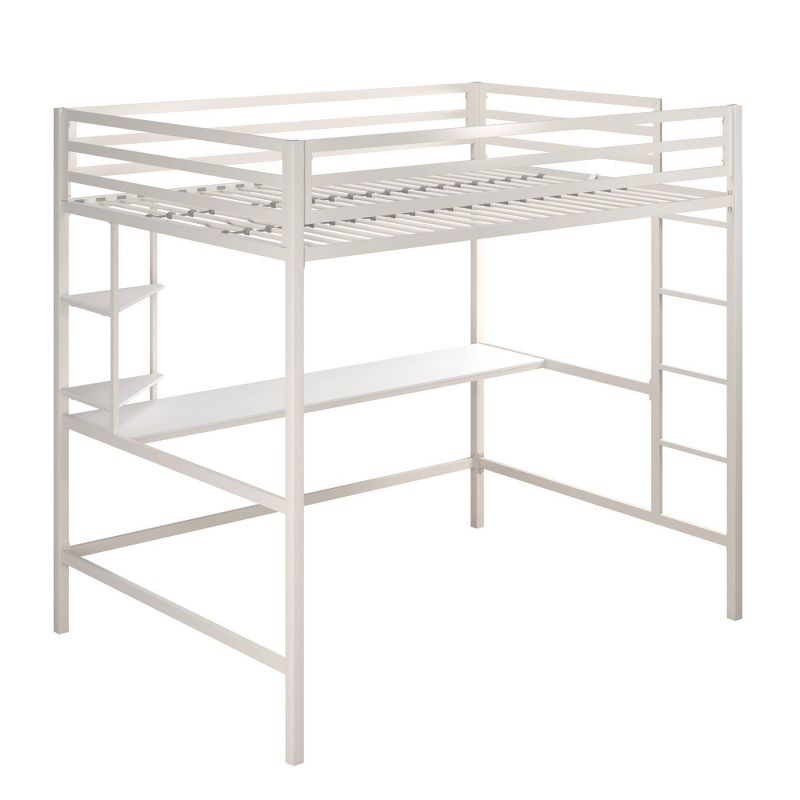 Full Maxwell Metal Loft Bed with Desk & Shelves White - Novogratz