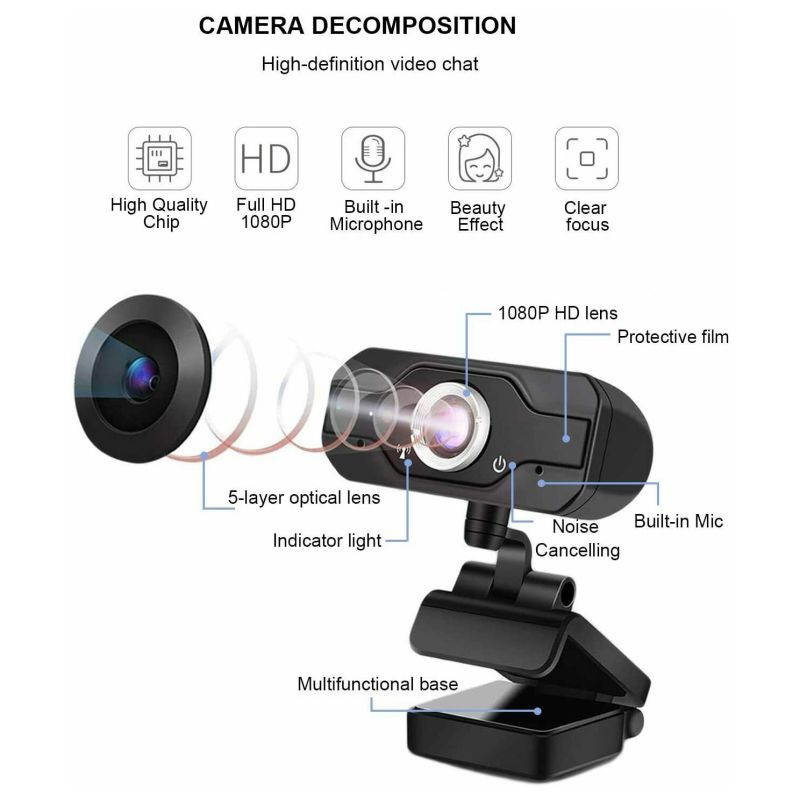 HD 1080P Webcam With Microphone USB Camera for PC/ Laptop/Desktop Video Call USB 2.0 HD Webcam Camera for Computer PC Laptop Video Microphone