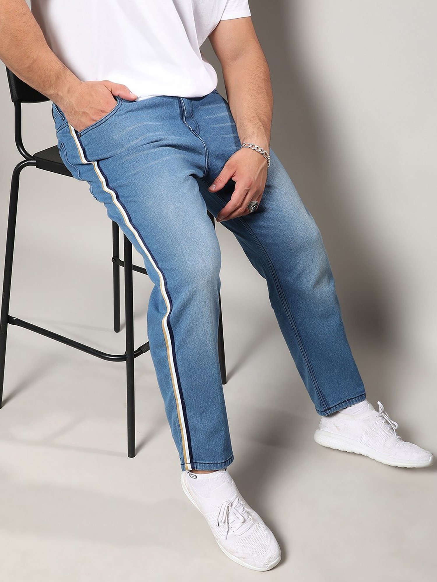 Instafab Plus Blue Regular Fit Striped Plus Size Jeans