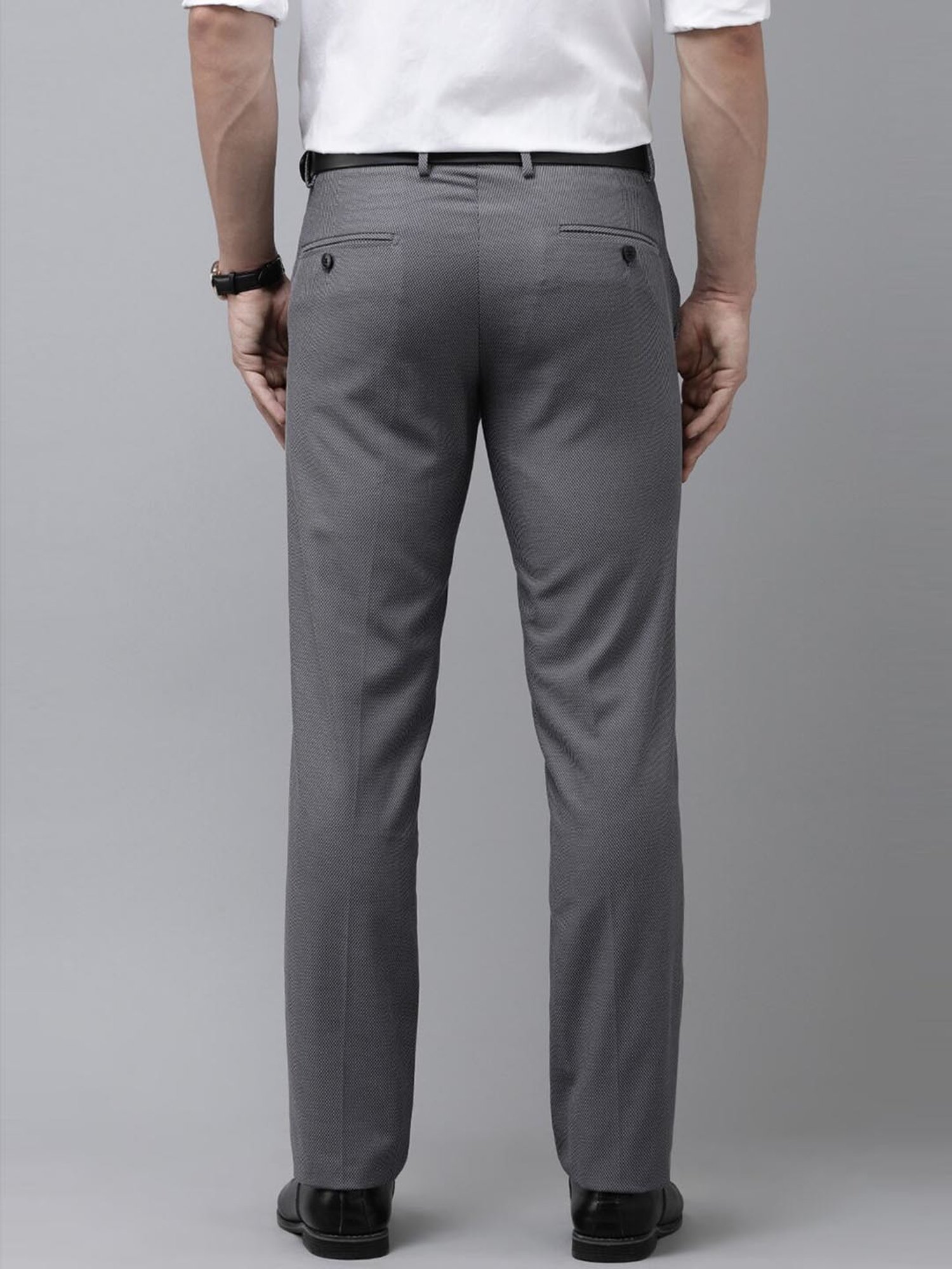 Van Heusen Grey Slim Fit Self Pattern Trousers
