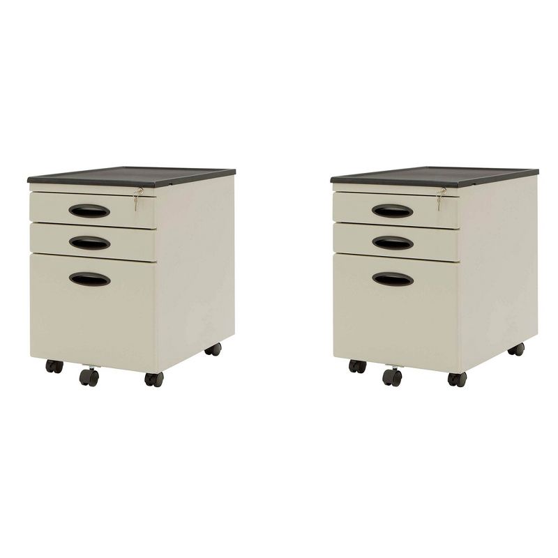 Studio Designs 3 Drawer Office Mobile Cabinet Drawer Storage, Putty (2 Pack)