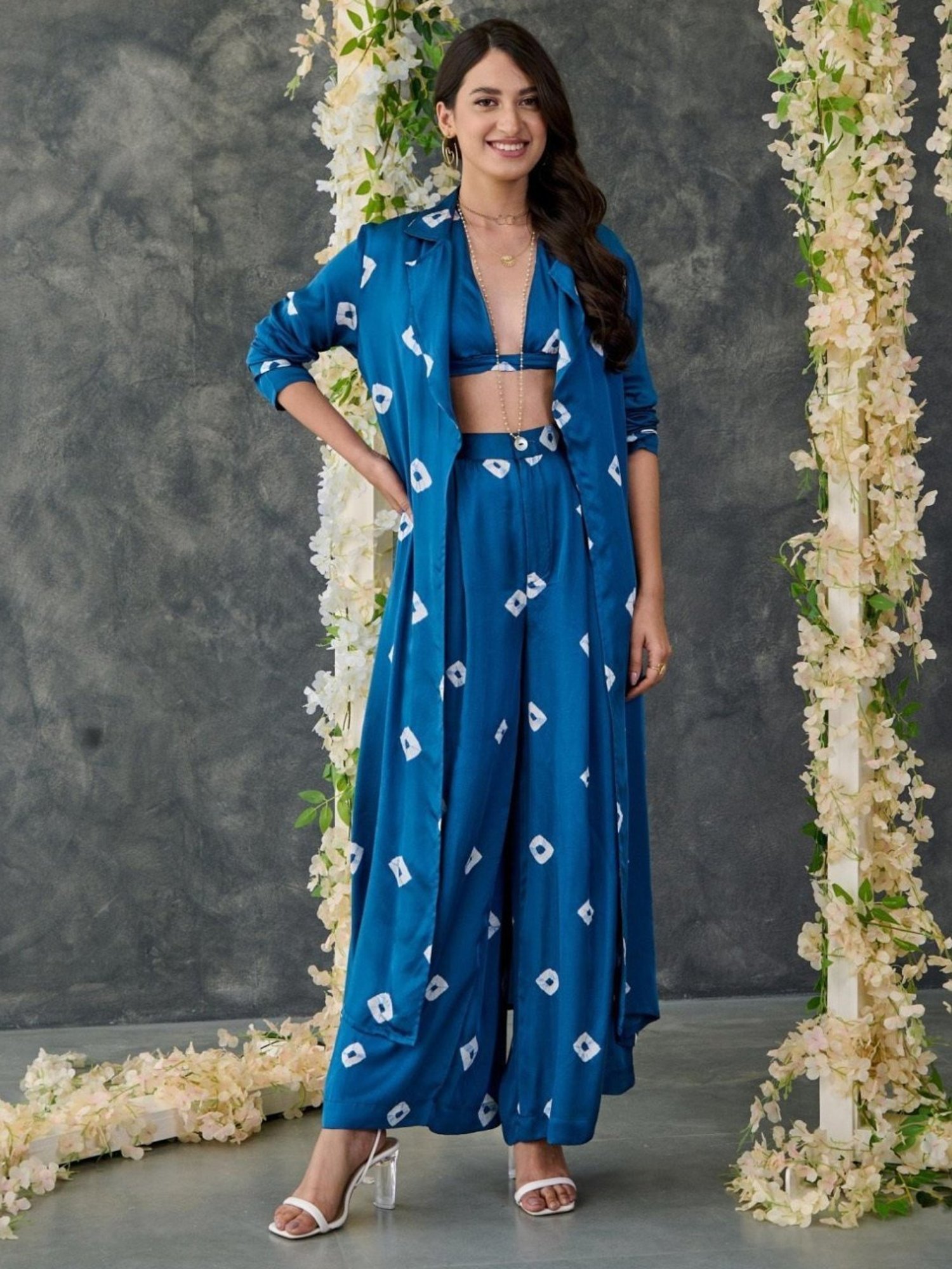 Gulaal Indigo Bandhani Modal Satin Shrug with Pant