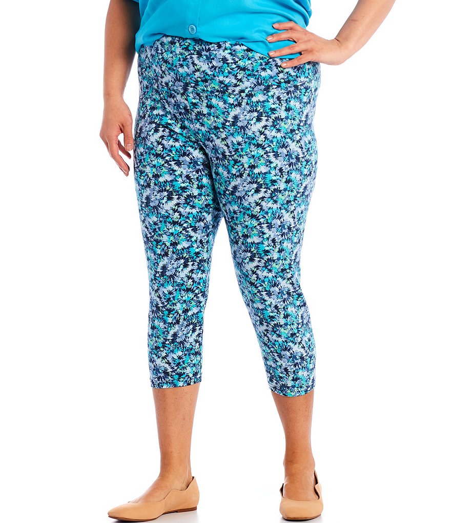 Intro Plus Size Love the Fit Ink Tie Dye Print Capri Leggings