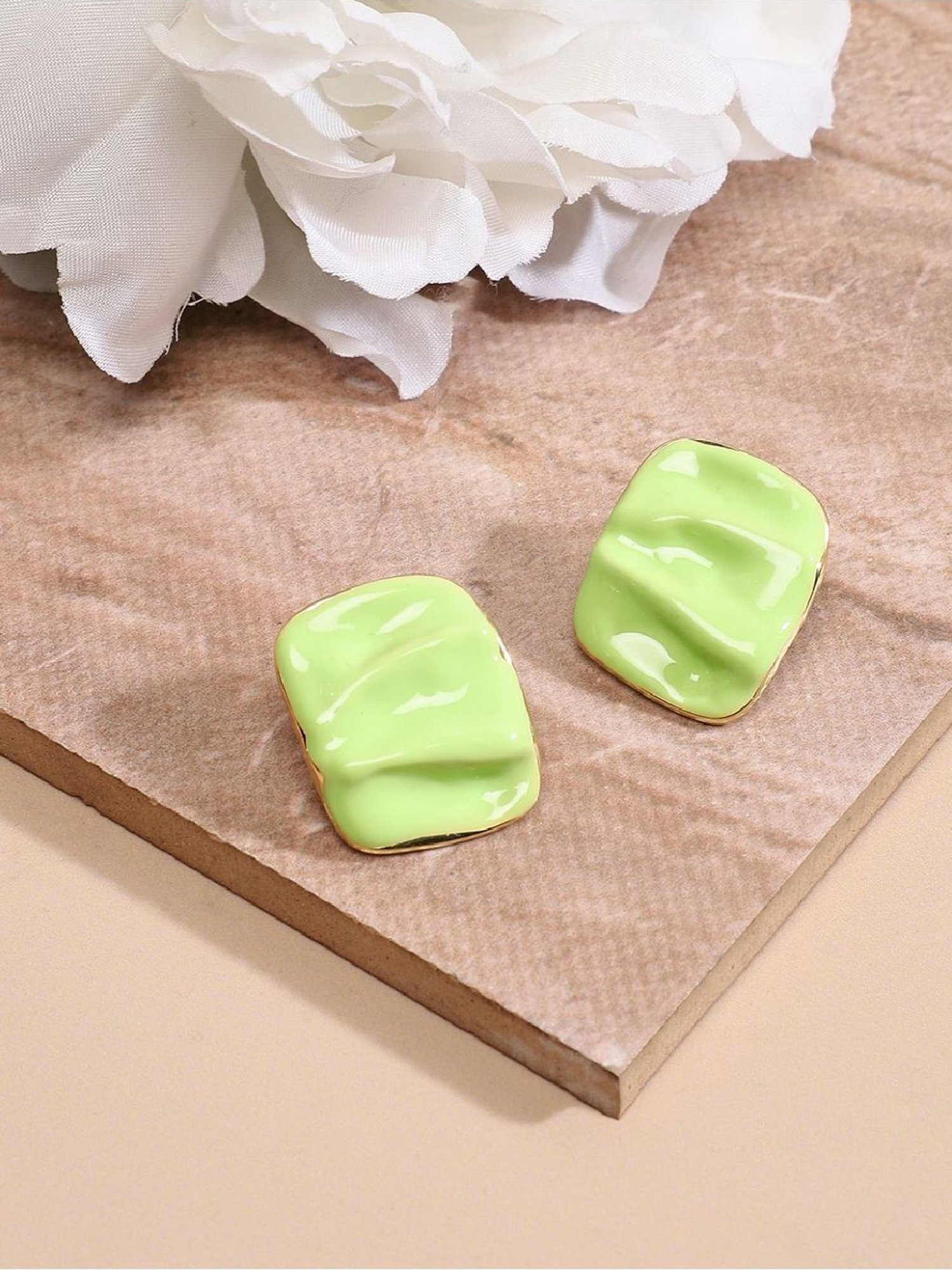 Sohi Women's Textured Enamel Stud Earrings  Lime Green