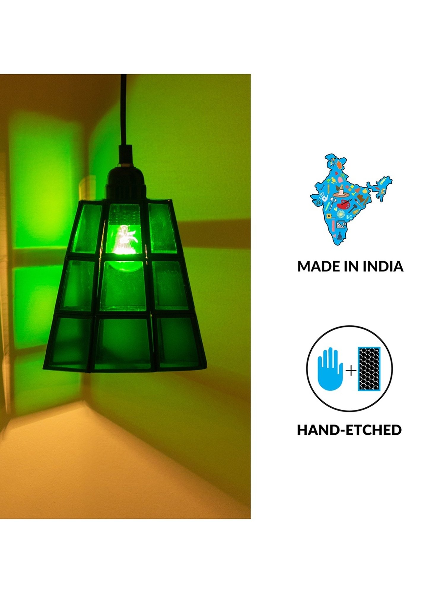 ExclusiveLane Bottle Green Glass Conical Hanging Pendant Lamp